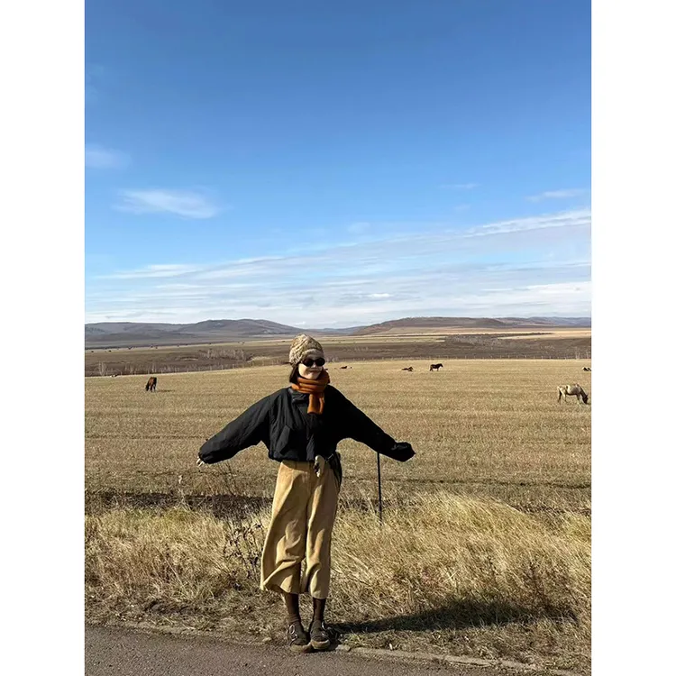 2025春季新款高级感时尚保暖百搭ins宽松棉服短外套高腰休闲长裤