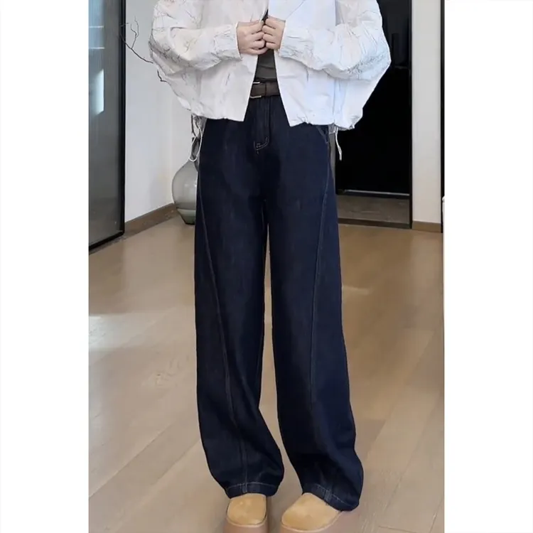 2025年秋冬新款高腰弯刀裤直筒牛仔裤胖MM大码宽松显瘦窄版阔腿裤