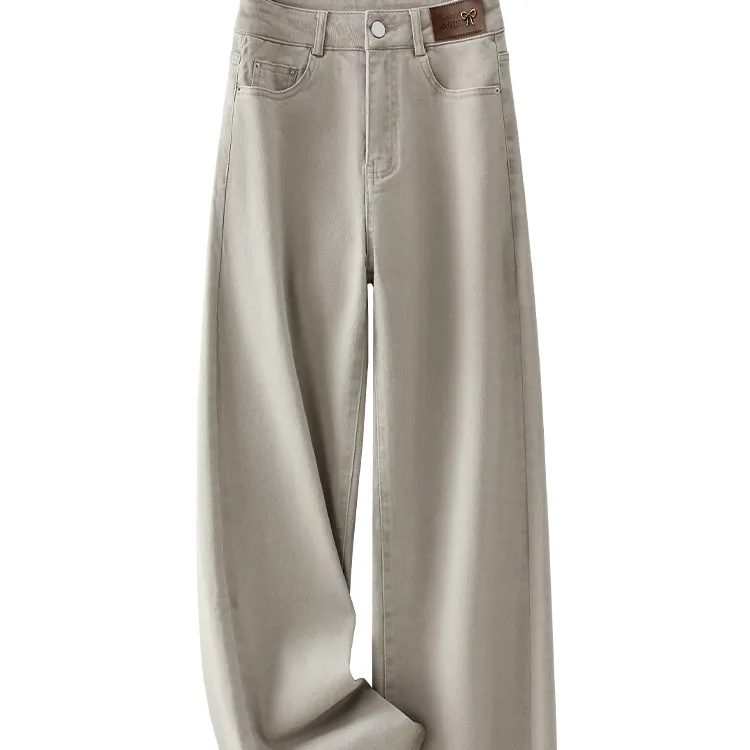 2025秋冬新款银灰色牛仔裤女高腰宽松阔腿百搭显瘦牛仔裤慵懒风
