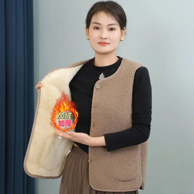秋冬加绒加厚女款马甲外穿背心坎肩秋冬季时尚百搭羊羔绒保暖马夹