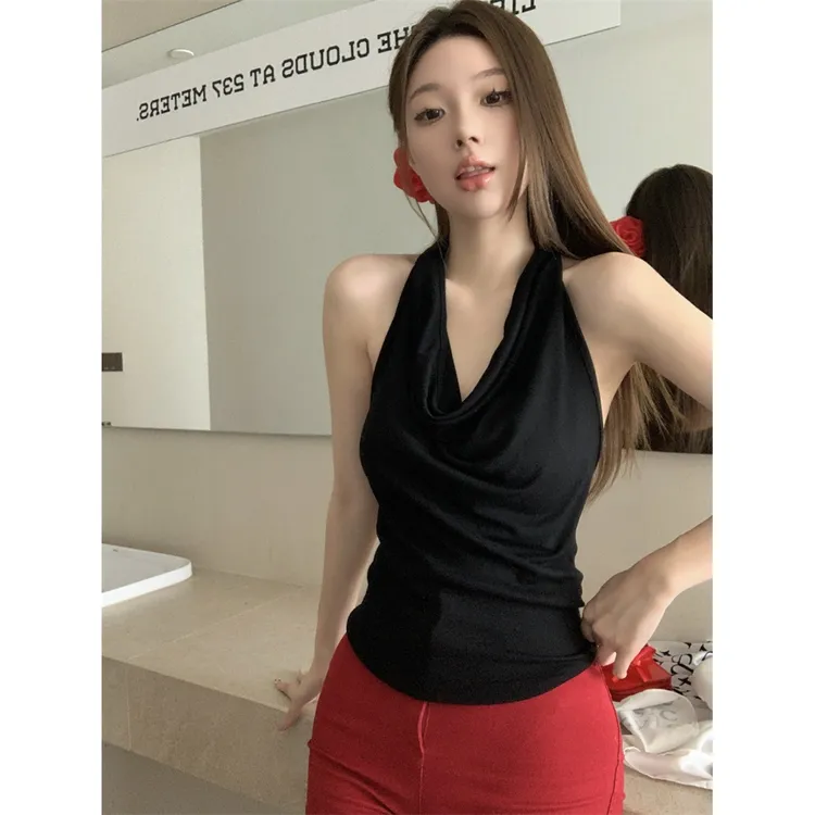 甜辣妹性感露背吊带背心外穿T恤女夏季小众别致修身显瘦无袖上衣