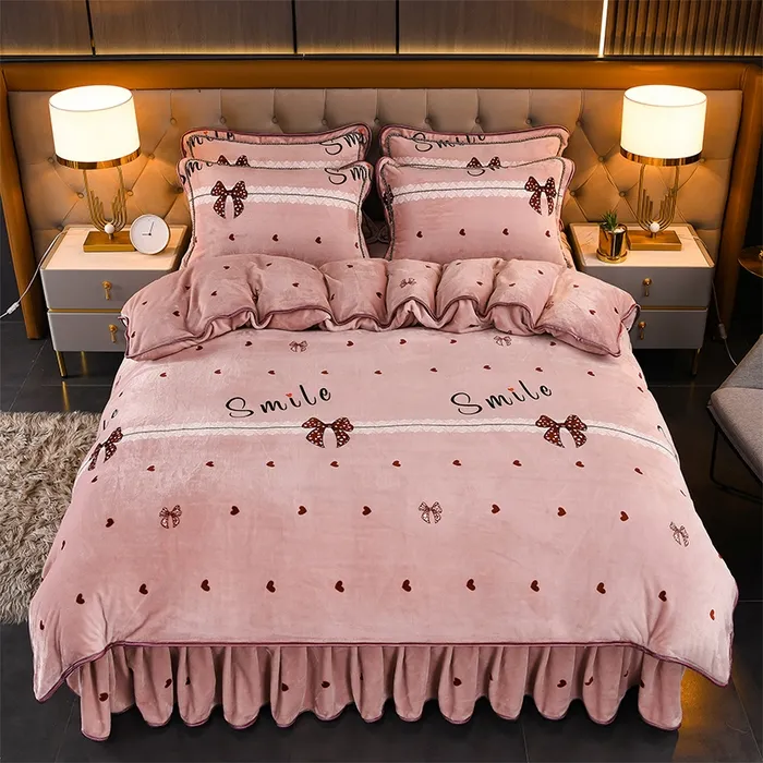新款冬季加绒印花牛奶绒四件套被套防静电加厚四件套双面绒