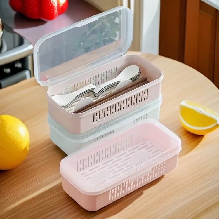 家用厨房多功能透明防虫筷子笼带盖防尘筷子盒分格沥水餐具收纳盒