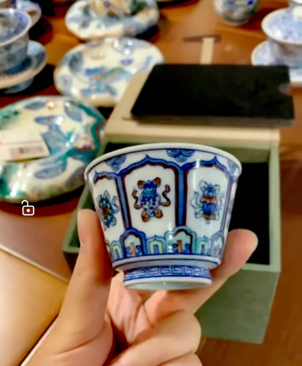 景德镇手工斗彩十二花神开窗三才盖碗主人杯高端茶具