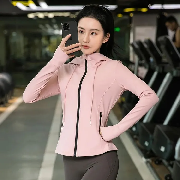 加绒连帽外套女冬季健身服户外运动帽衫抓毛保暖瑜伽跑步上衣宽松