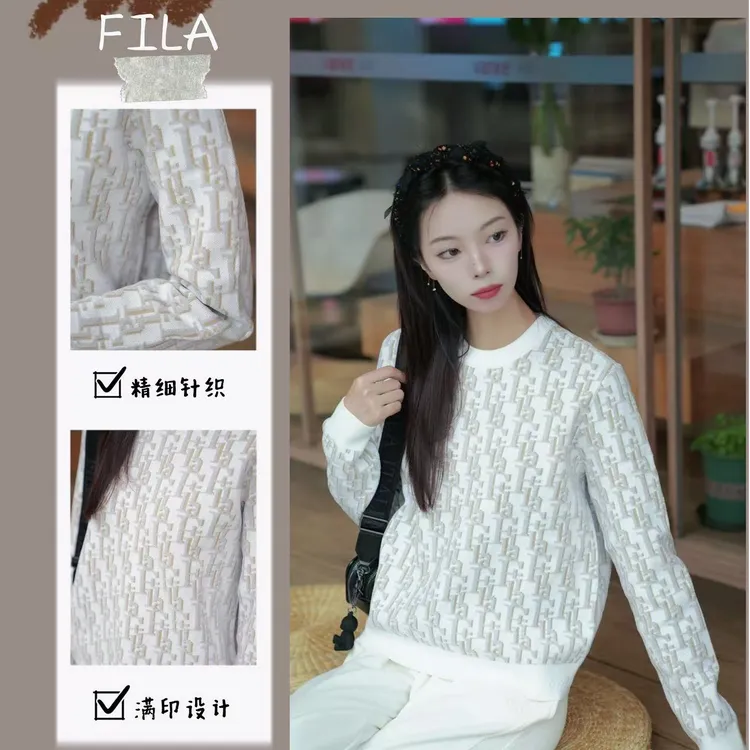FILA斐乐女装秋冬时尚运动休闲圆领套头经典编织衫F11W448406F