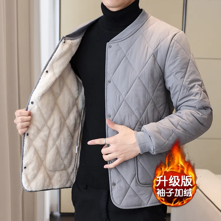 男士新款内胆棉衣冬季加绒加厚保暖棉袄内外两穿韩版立领显瘦棉服