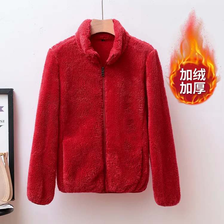 摇粒绒两面女2025春秋季新款加绒加厚双面保暖珊瑚绒女士上衣开衫