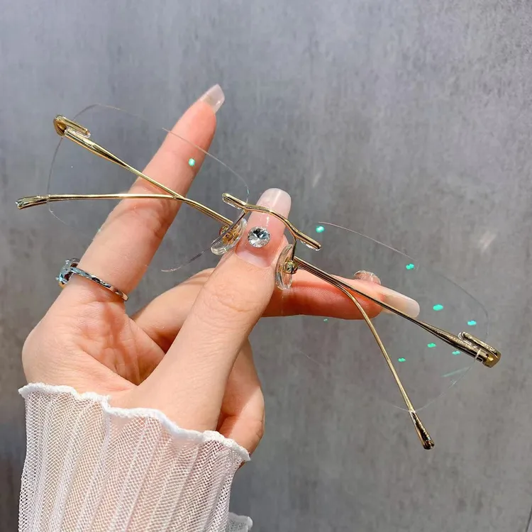 金丝无框眼镜超轻纯钛变色防蓝光近视镜男女可配度数护目防辐射