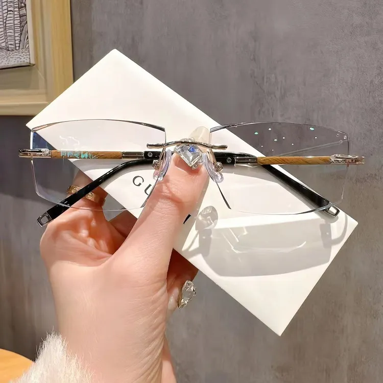 金丝纯钛男款变色镜可配度数近视散光切边无框眼镜超轻仿檀木色z8