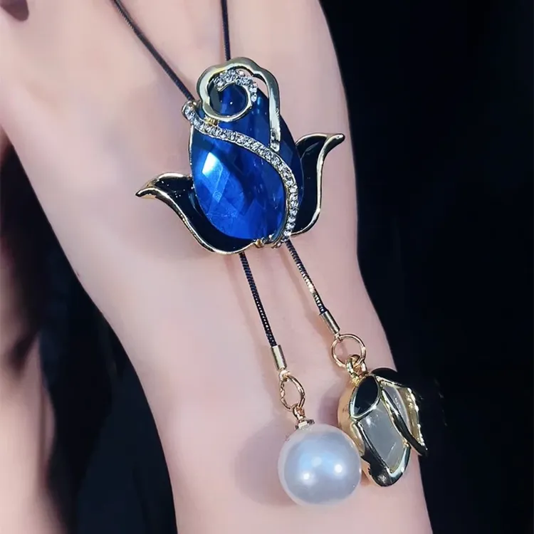 钛钢项链 蓝色郁金香毛衣链女士长款卫衣链气质时尚百搭秋冬轻奢