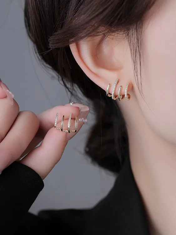 铜合金耳饰 四爪耳排耳钉小众设计感轻奢个性时尚高级感简约耳饰