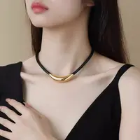 非金属布艺项链 小众油蜡绳弧形弯管项链高级感冷淡锁骨链项圈潮 