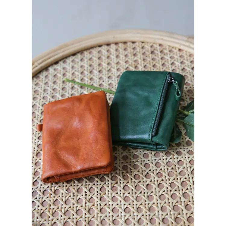 真皮复古女士短款钱包植鞣头层牛皮多功能男女款皮夹多卡位钱夹
