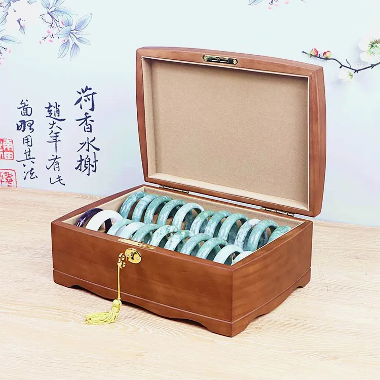 首饰盒/箱 高档手镯盒20位玉镯收纳箱带锁实木大容量绒布展示盒子