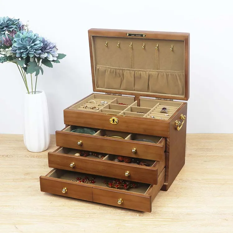 首饰盒/箱 复古木质带锁中国风中式大容量家用文玩核桃首饰收纳盒