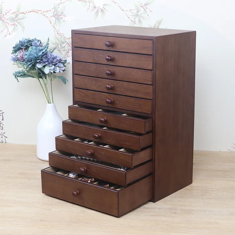 首饰盒/箱 10层欧式高档奢华大容量首饰收纳盒木质中国风多层盒子