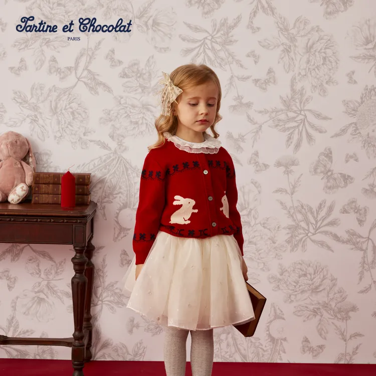 TC法国巧克力童装25春季新品童装兔子印针织开衫CICKF1C91A