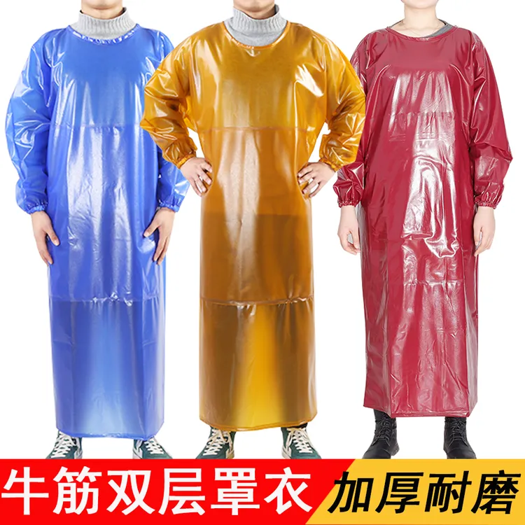 牛筋双层加厚长袖围裙加长防水油围罩衣水产屠宰石材厂牛筋反穿衣