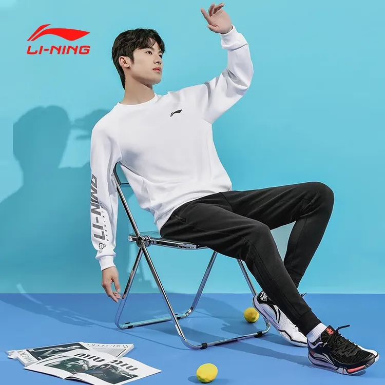 LI-NING/李宁运动卫衣男款秋季2023新款套头简约纯色休闲宽松上衣