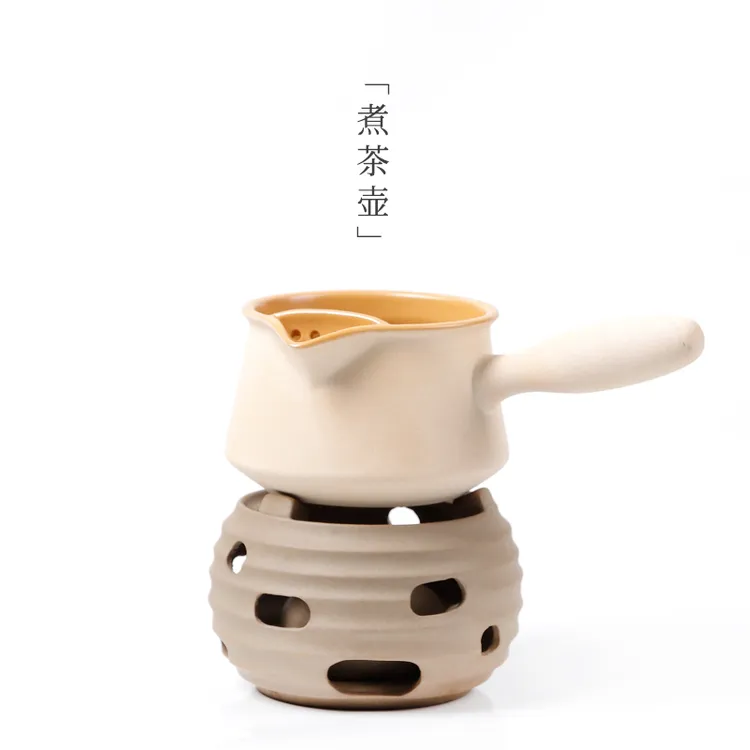 白玉罐罐茶无痕酒精炉中式侧把煮茶壶围炉煮茶煮茶器粗陶烤茶罐