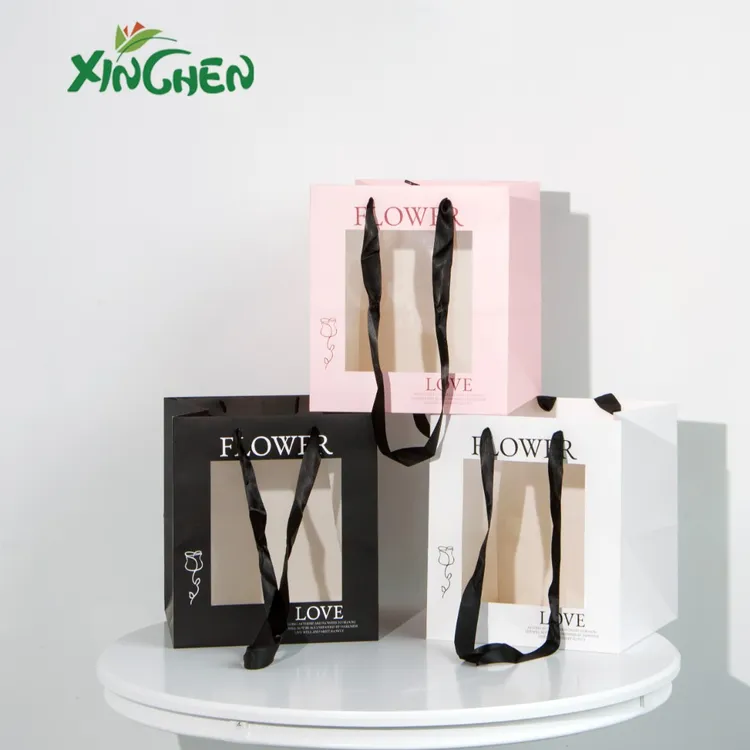 花束开窗手提袋2个牛皮纸花束袋 欣辰鲜花包装材料