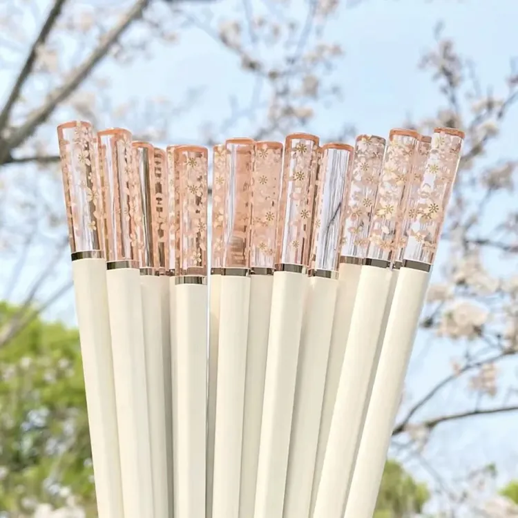 创意琥珀樱花筷子高档合金筷套装个性防滑日式家用防霉耐高温筷子