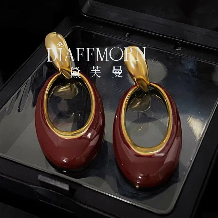 铜合金耳饰 Y·M〖红与黑〗复古百搭红色气质时尚小众欧美撞色耳环