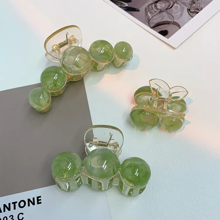 清新绿色晕染抓夹高级感醋酸樱桃发夹百搭鲨鱼夹