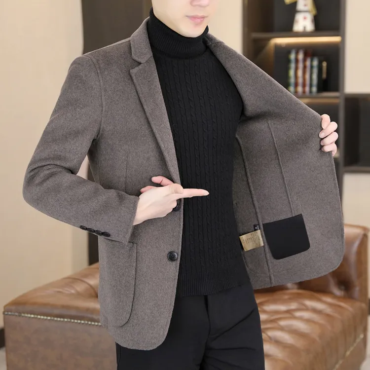 2025新款男士羊绒双面呢外套毛呢西服春秋季羊毛呢子休闲男装