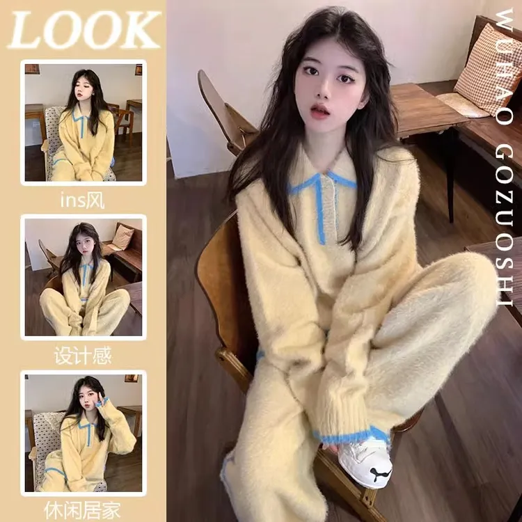 可外穿毛绒高级感半边绒睡衣女秋冬季加厚保暖2025新款家居服套装