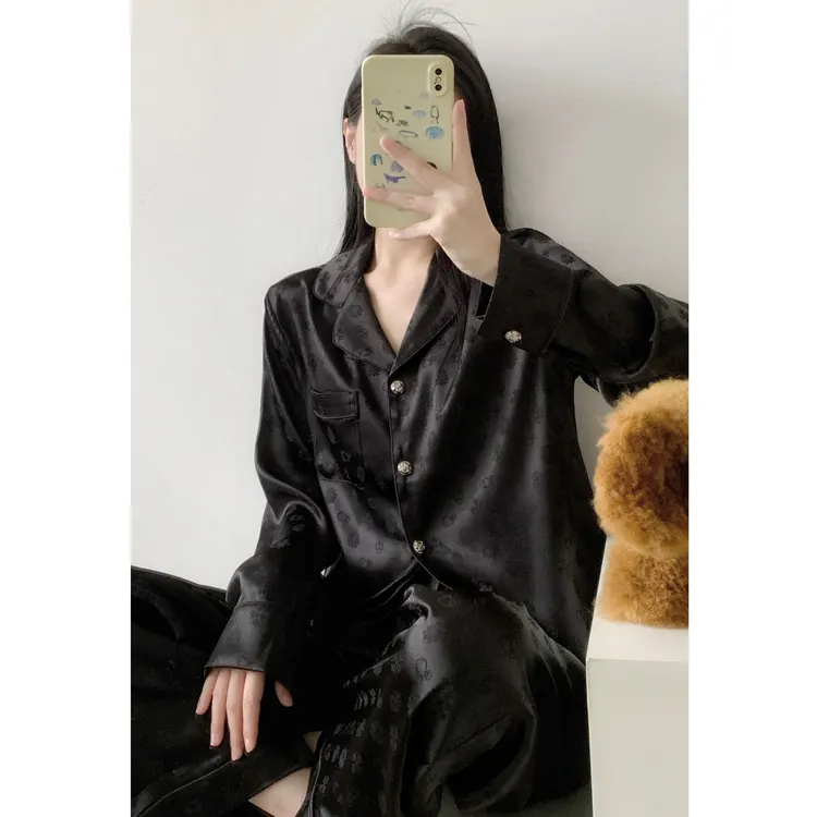 法式高级感提花冰丝睡衣女春秋款2025新款长袖长裤家居服大码套装