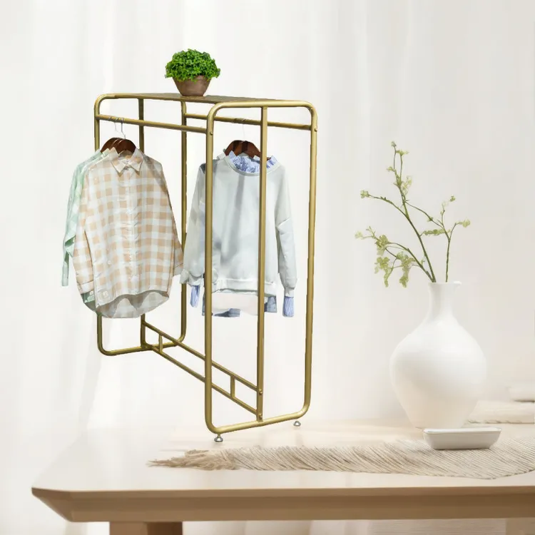 落地式衣架展示架男女童装店金色挂衣服货架服装店双排中岛架双杠