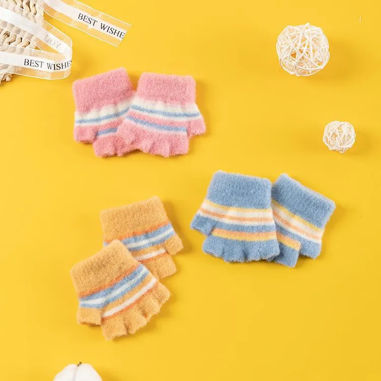 婴儿手套0-1岁宝宝手套小孩子露半指手套保暖2-3岁男童针织手套女