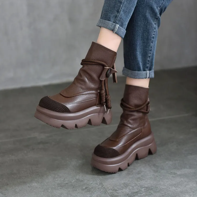 小个子靴子女真皮复古休闲女靴厚底靴2024秋季新款头层牛皮短靴女