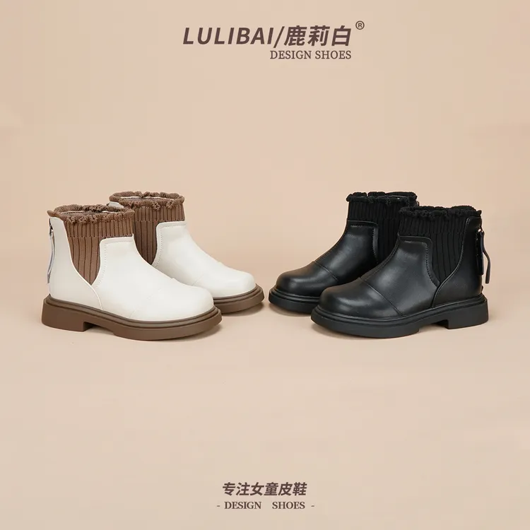 女童公主鞋儿童皮靴2024秋冬新款加绒靴软底舒适学生鞋小女孩T277