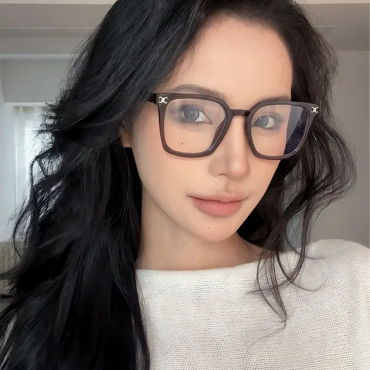 冷茶色大框眼镜女款高级感显脸小素颜神器粗框方圆脸方框装饰复古