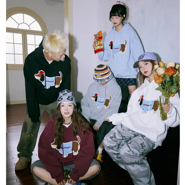 【明星同款】lemanism潮牌美式400g重磅毛巾绣腊肠狗连帽卫衣秋冬