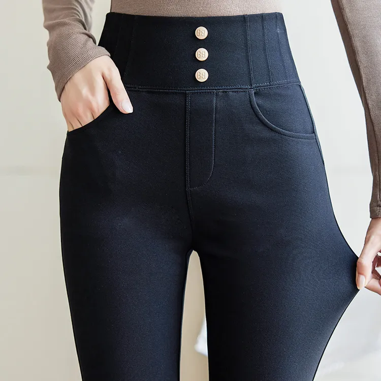 加绒加厚2023新款小黑裤秋冬季大码胖mm200斤高腰收腹弹力打底裤