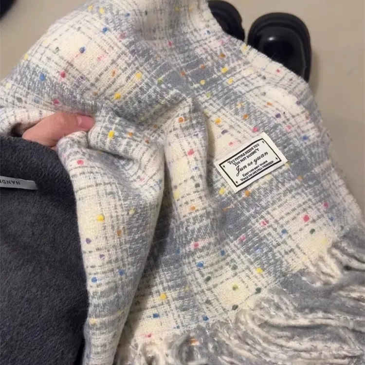 冬日氛围感~软糯彩色糖豆爆款围巾女秋冬季学生百搭韩版格子围脖