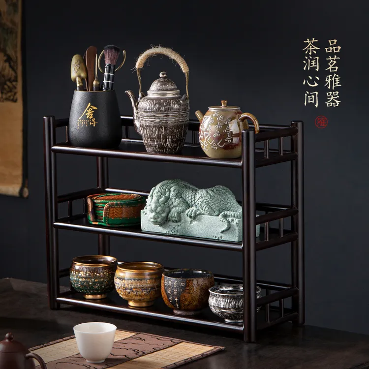 楠竹置物架竹制茶架茶壶茶杯收纳架茶玩摆件展示架小型博古架 
