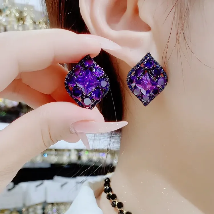 铜合金耳饰 85，S925银针紫色奢华百搭耳钉耳环气质时尚精致