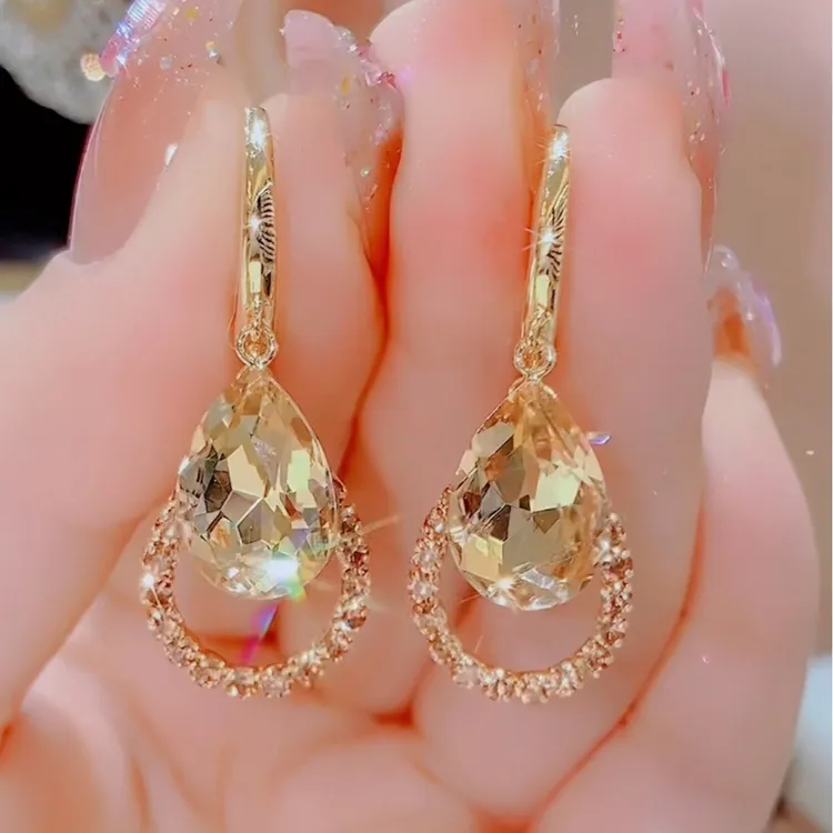 铜合金仿水晶耳饰 198//简约百搭时尚水滴耳扣耳环气质轻奢精致