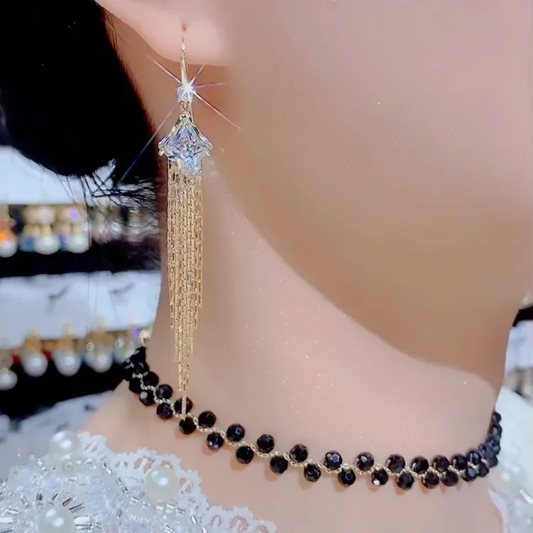 铜合金耳饰 123中长款流苏挂钩款设计耳环气质轻奢百搭时尚简约