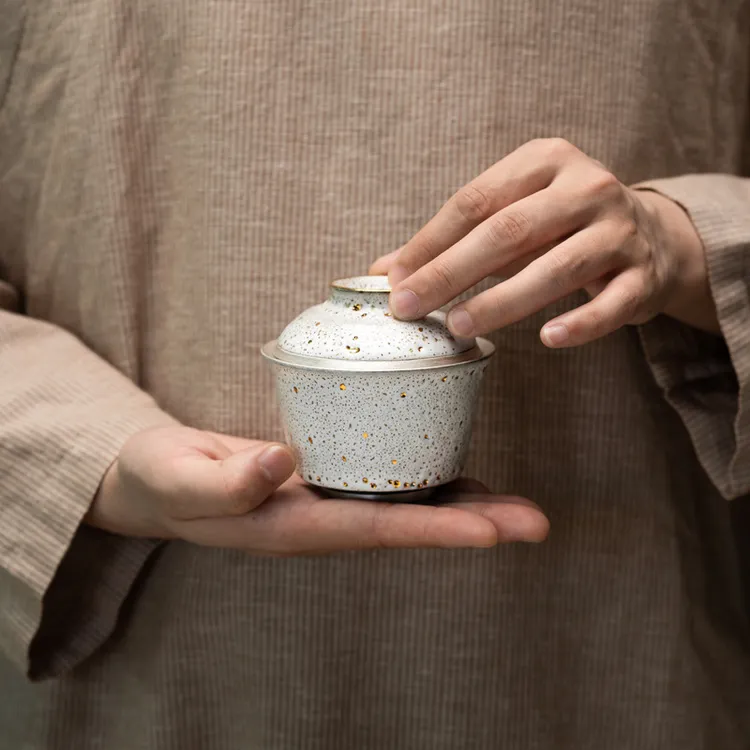 瓷艺匠心志野烧三才盖碗茶杯单个泡茶器功夫茶具陶瓷茶碗礼品盒装