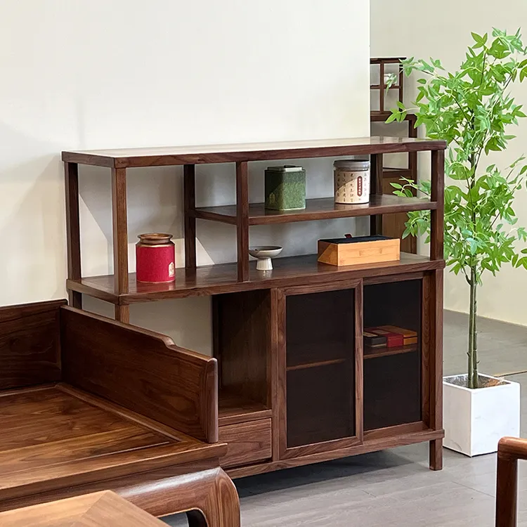 北美黑胡桃木边柜储物柜新中式实木收纳柜客厅简约矮柜置物架