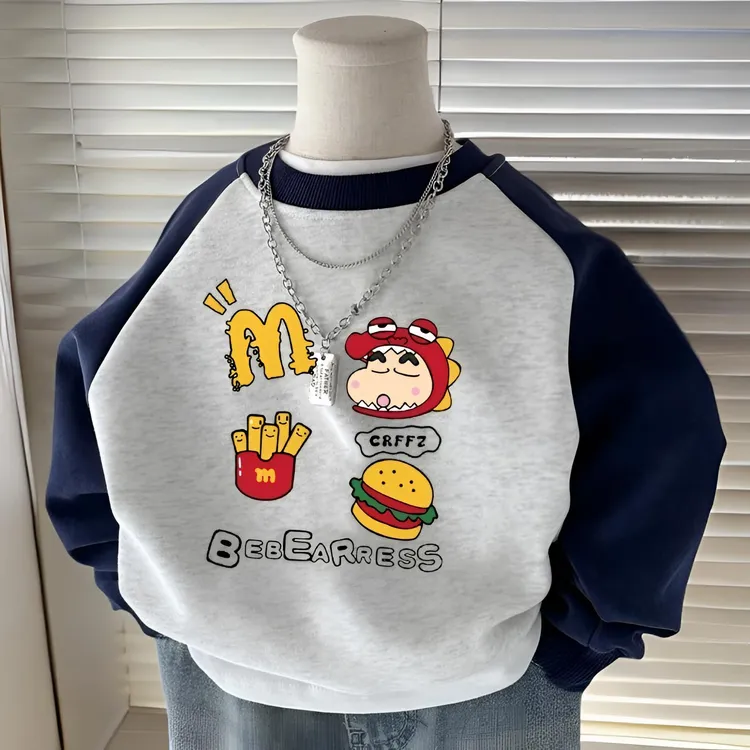 儿童春秋款时尚卫衣男童宝宝卡通小新插肩袖圆领百搭休闲长袖上衣