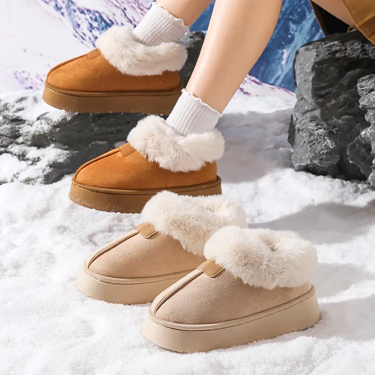 2489时尚百搭毛毛女生棉鞋防滑保暖冬包跟拖鞋厚底增高软底棉鞋