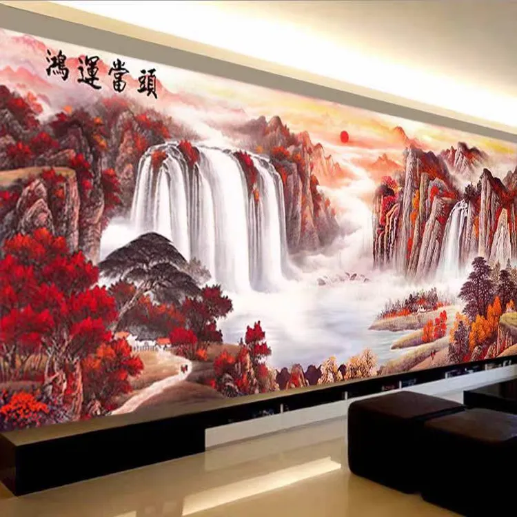 新版鸿运当头新品十字绣2025新款线绣客厅大幅风景山水画刺绣大气