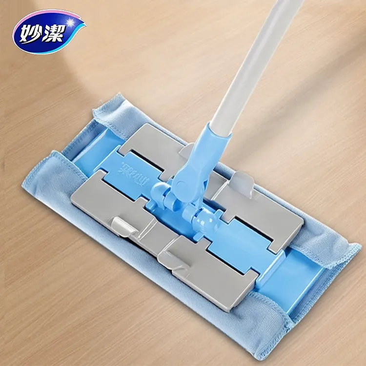 妙洁夹布拖拖把平板拖把家用木地板瓷砖拖地懒人地拖蓝色易洁耐拖